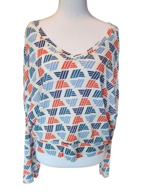 Aldi Gear Red White Blue Ribbed Vneck Dolman Sleeve Top